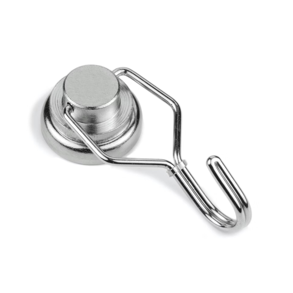 Pottmagnet Ø25 mm med roterande krok (neodymium)