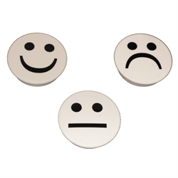 Vita runda smiley-magneter 3-pack.