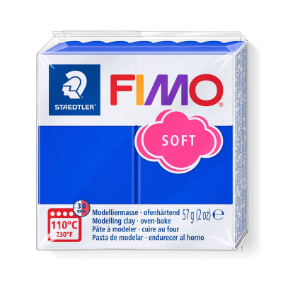 Koboltblå Fimo Soft modellera för DIY projekter. Du får paket med 57 gram lera. Brenningstid ca 30 minutter på 110°C