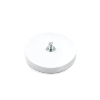 Ø43 mm pottmagnet med vit gummiyta - 2 magneter kan användas mot varandra (platt mot platt)