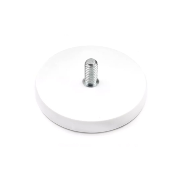 Ø66 mm pottmagnet med vit gummiyta - 2 magneter kan användas mot varandra (platt mot platt)