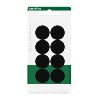 Förpackning med 8 st svarta små kontorsmagneter Ø20 från BNT Office - modell BNT 884510
