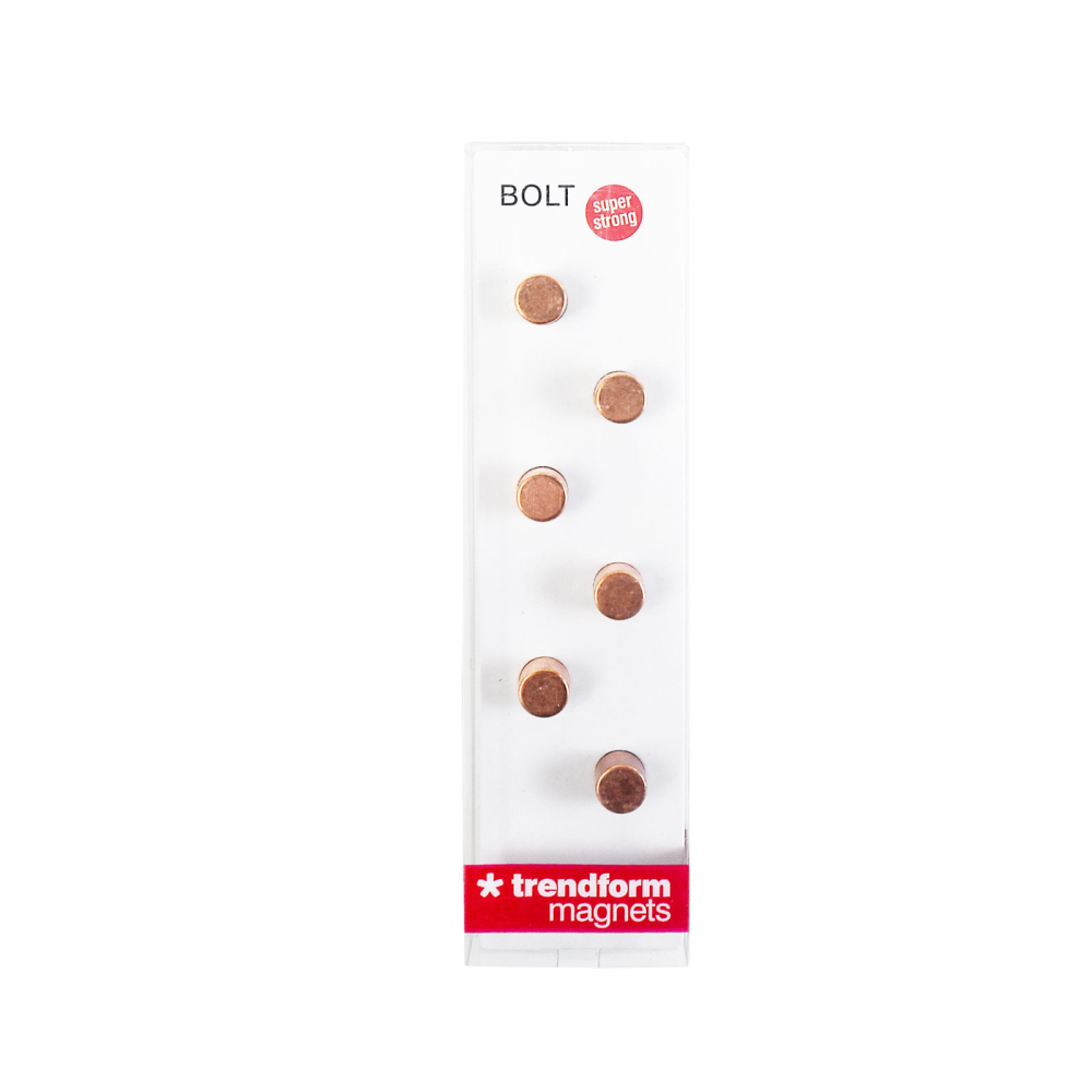 BOLT supermagneter 8x8 mm, 6 st koppar kylskåpsmagneter