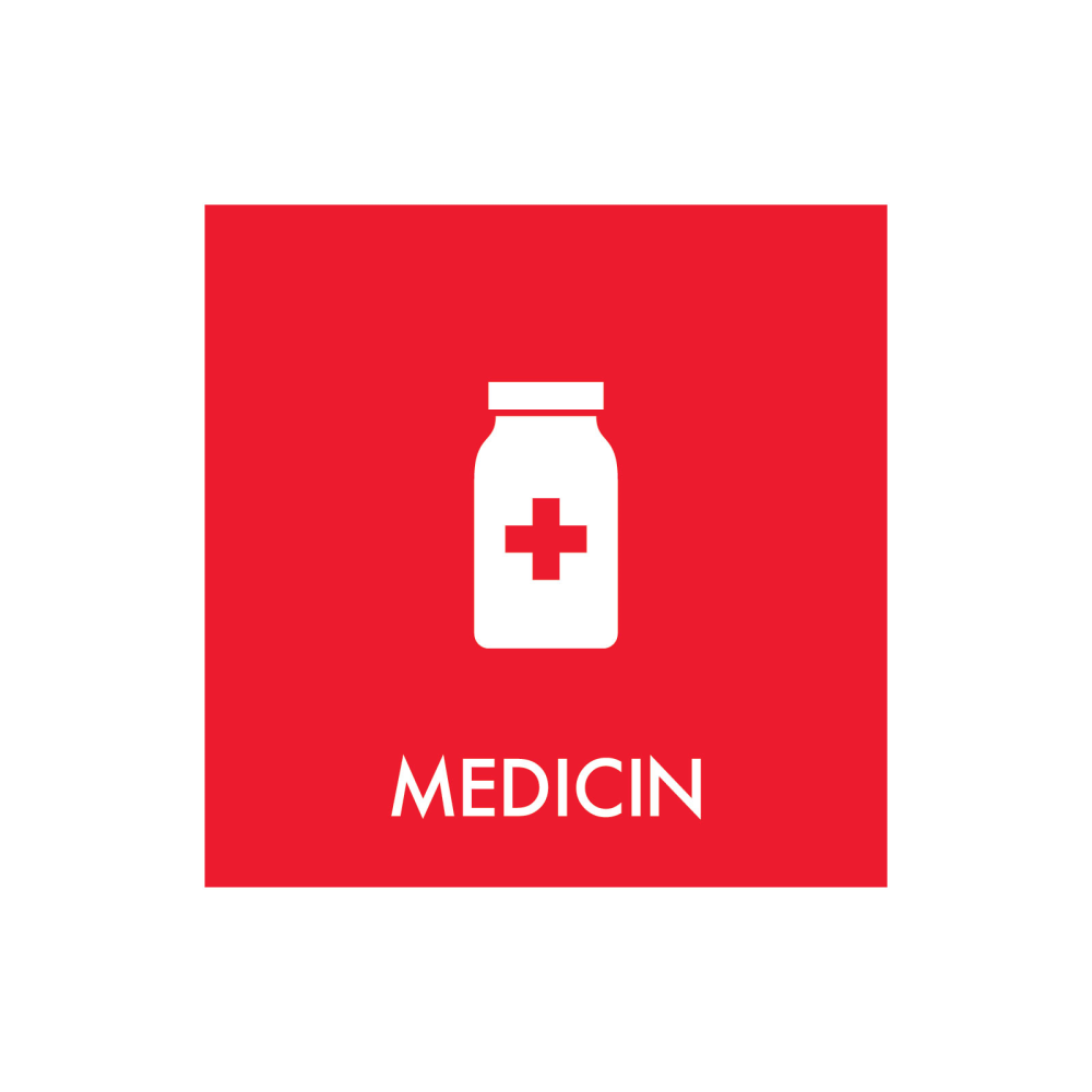 Avfallssortering "medicin" - magnetskylt 30x30 cm.