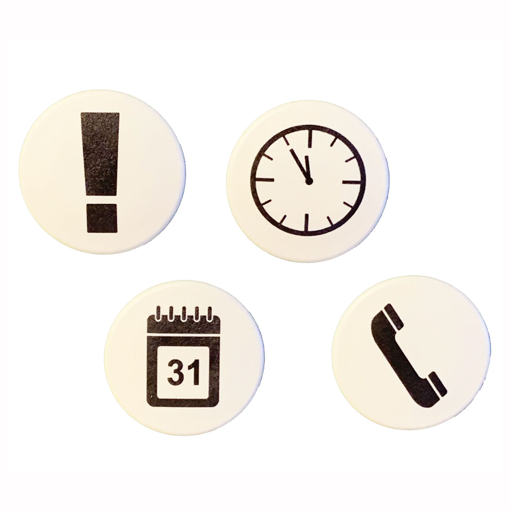 Symbolmagneter PÅ TID, 4-pack - Kontorsmagneter